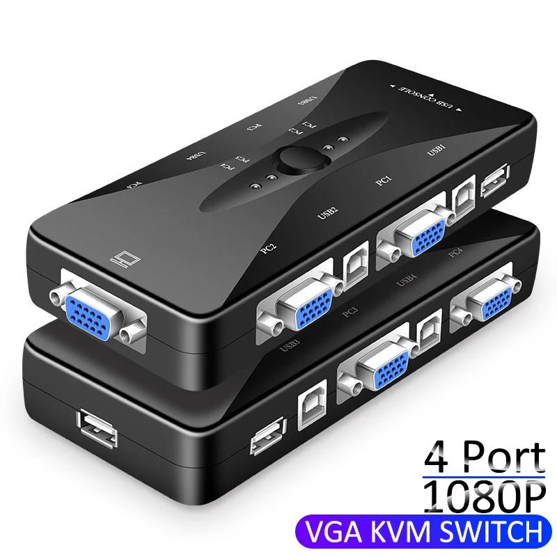 2/4 Ʈ VGA KVM ġ, 1080P USB 2.0, 4 in 1 out VGA ø 콺 Ű , ̺   ó ڽ 